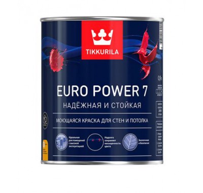 Краска в/д Euro Power 7 основа С матовая латексная Тиккурила 0,9 л Краска в/д Euro Power 7 основа С матовая латексная Тиккурила 0,9 л