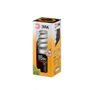 Лампа энергосберегающая E14, 15W, F-SP, 2700K (теплый свет), Premium ЭРА